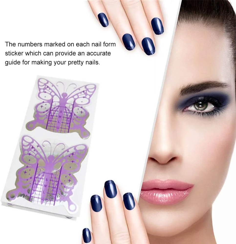 100 عدد فرم راهنمای طراحی ناخن طرح پروانه بنفش برای اکستنشن ژل UV و کاشت ناخن 100 عدد فرم راهنمای طراحی ناخن طرح پروانه بنفش برای اکستنشن ژل UV و کاشت ناخن