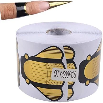 500 عدد/رول فرم ناخن، استیکرهای راهنمای طراحی ناخن برای اکریلیک، ژل یو وی، ابزار مانیکور و اکستنشن ناخن (طلایی)