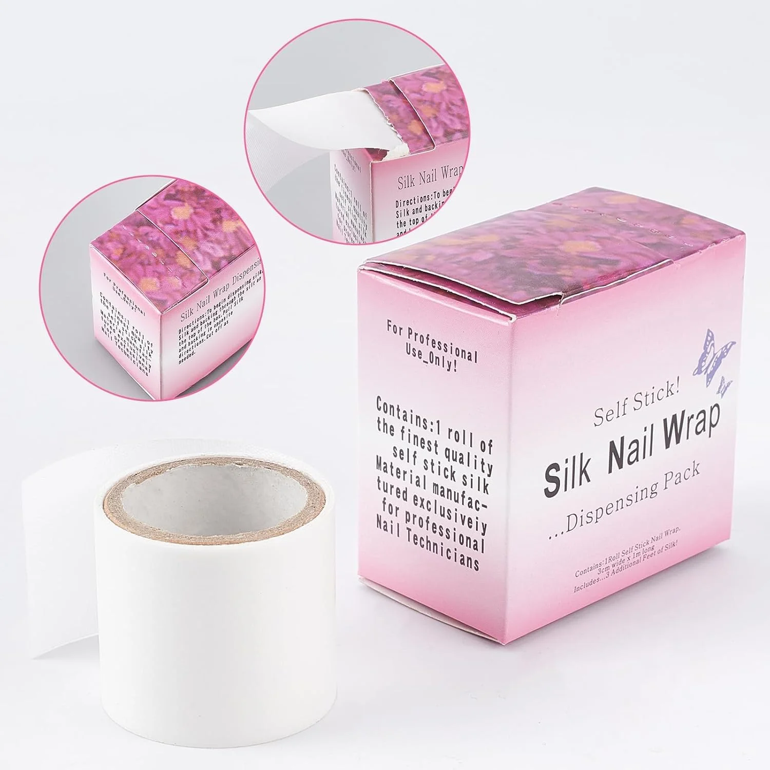 برچسب ابریشمی ناخن چسبی KASTWAVE، 3 رول استیکر فایبرگلاس اکستنشن طراحی ناخن، نوار تعمیر نوک ناخن با قابلیت برش آسان، نوک طراحی ناخن چسبی برای فرم ها