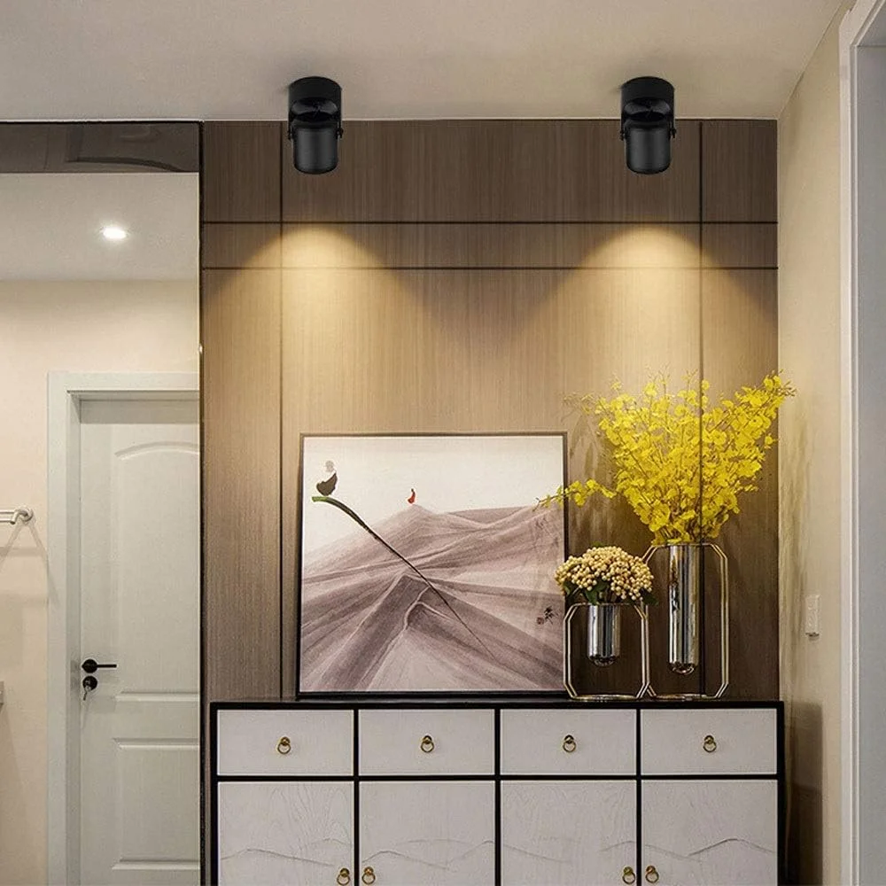 چراغ های سقفی ال ای دی، چراغ سقفی چرخشی، چراغ برجسته آلومینیومی مشکی مدرن، چراغ های سقفی 10 واتی مناسب برای مصارف خانگی تجاری (رنگ: 3000K)