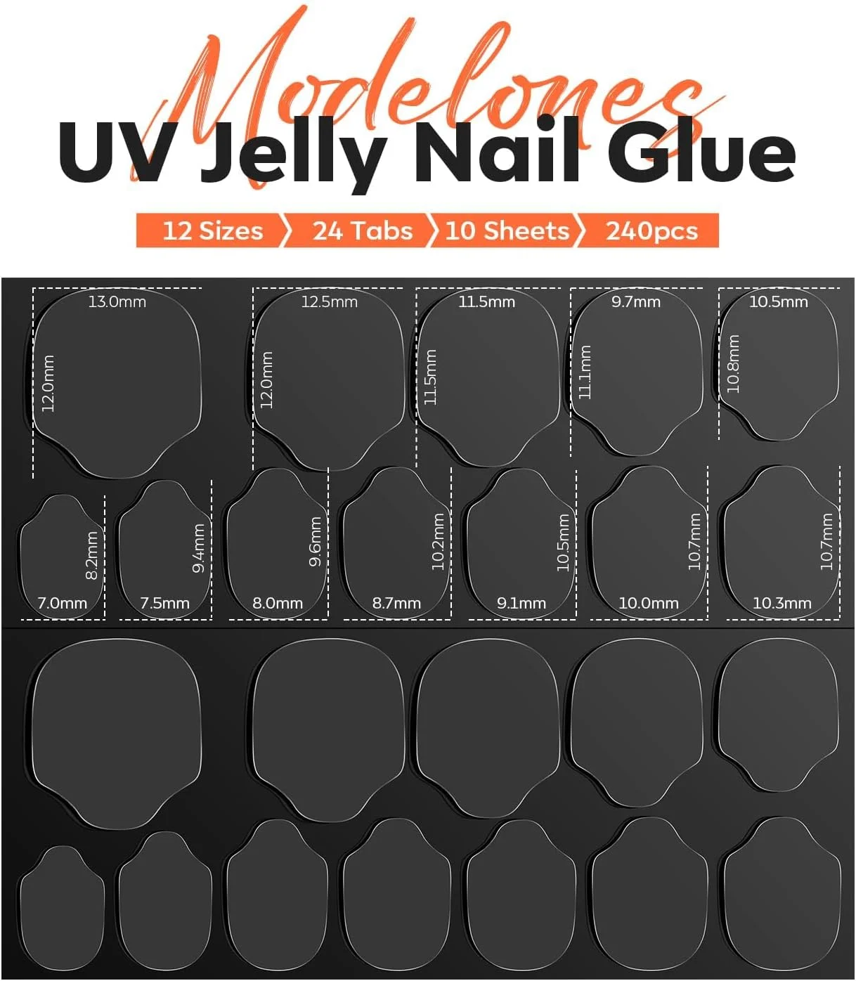 برچسب چسب ناخن مدلونز 240 عددی - استیکرهای چسب ژله ای UV برای ناخن مصنوعی، ضد آب، قابل تنفس، دو طرفه، نیاز به خشک شدن با UV، 10 ورق، 12 سایز برچسب چسب ناخن مدلونز 240 عددی - استیکرهای چسب ژله ای UV برای ناخن مصنوعی، ضد آب، قابل تنفس، دو طرفه، نیاز به خشک شدن با UV، 10 ورق، 12 سایز
