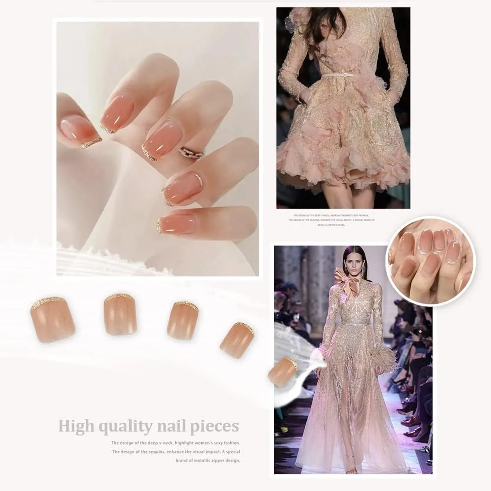 ناخن مصنوعی اکستنشن سانکیزرز (بسته 24 عددی) ناخن های مصنوعی فرانسوی بادوام، ست کامل ناخن های مصنوعی اکریلیک با برچسب های چسب ناخن و سوهان ناخن (مدل D)