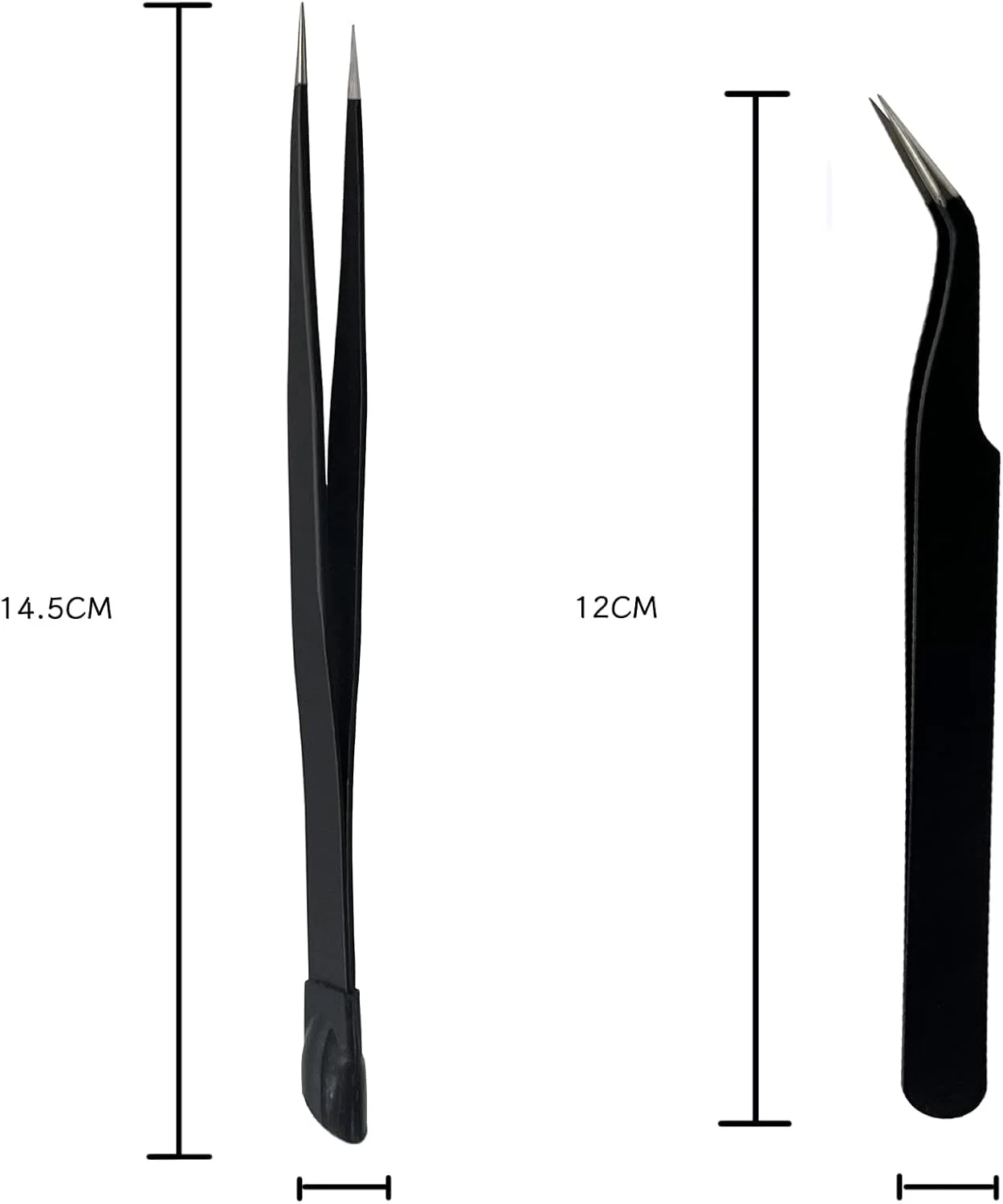 ZTXPRO 2 عدد موچین طراحی ناخن، موچین نوک صاف و خمیده، ابزار چسباندن نگین و استیکر، موچین نوک تیز برای کارهای دستی، ابزار آرایش - مشکی (PROUK104ECO)