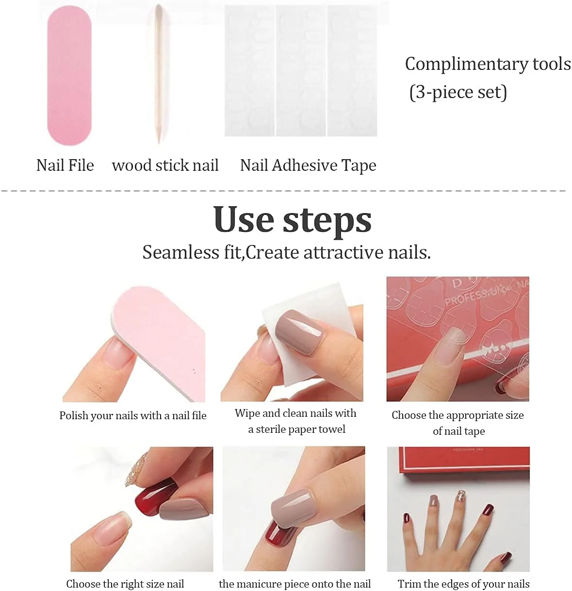 ناخن مصنوعی اکستنشن سانکیزرز (بسته 24 عددی) ناخن های مصنوعی فرانسوی بادوام، ست کامل ناخن های مصنوعی اکریلیک با برچسب های چسب ناخن و سوهان ناخن (مدل D)