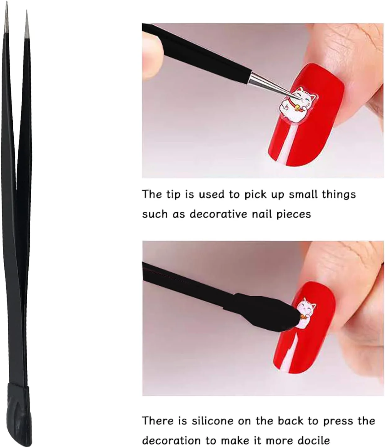 ZTXPRO 2 عدد موچین طراحی ناخن، موچین نوک صاف و خمیده، ابزار چسباندن نگین و استیکر، موچین نوک تیز برای کاردستی، ابزار آرایش - مشکی (PROUK104ECO)