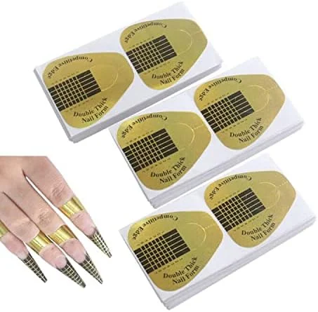 300 عدد فرم ناخن اکریلیک، فرم های طلایی برای اکستنشن ناخن، فرم های خودچسب دوگانه برای تیپ های ناخن پلی ژل، راهنمای برچسب های ناخن ژل نعل اسبی برای پلی ژل/اکستنشن/قالب های ناخن، مناسب برای سالن ناخن
