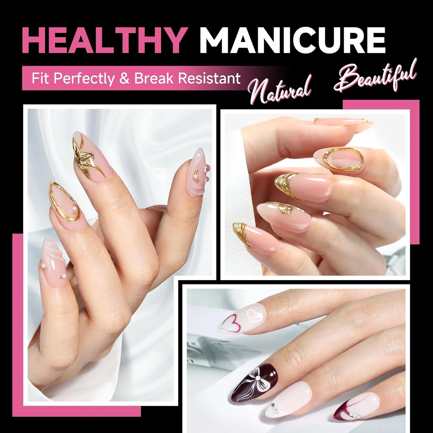 کپسول ناخن بادامی آمریکایی UNA GELLA، 504 عدد در 12 سایز، تیپ ناخن از پیش فرم داده شده نیمه مات برای ناخن های اکریلیک، استیکرهای ناخن مصنوعی برای اکستنشن و هنر DIY