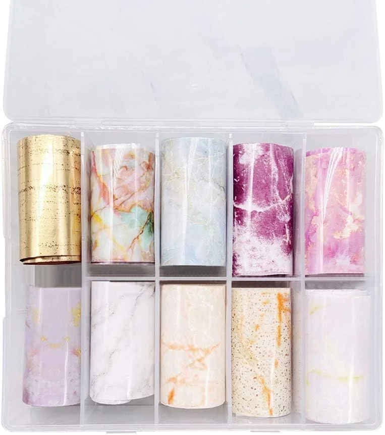 برچسب فویل ناخن طرح سنگ مرمر، 10 رول برچسب های طراحی ناخن رنگارنگ برای مانیکور ناخن های انگشتان دست و پا، تزئینات طراحی ناخن