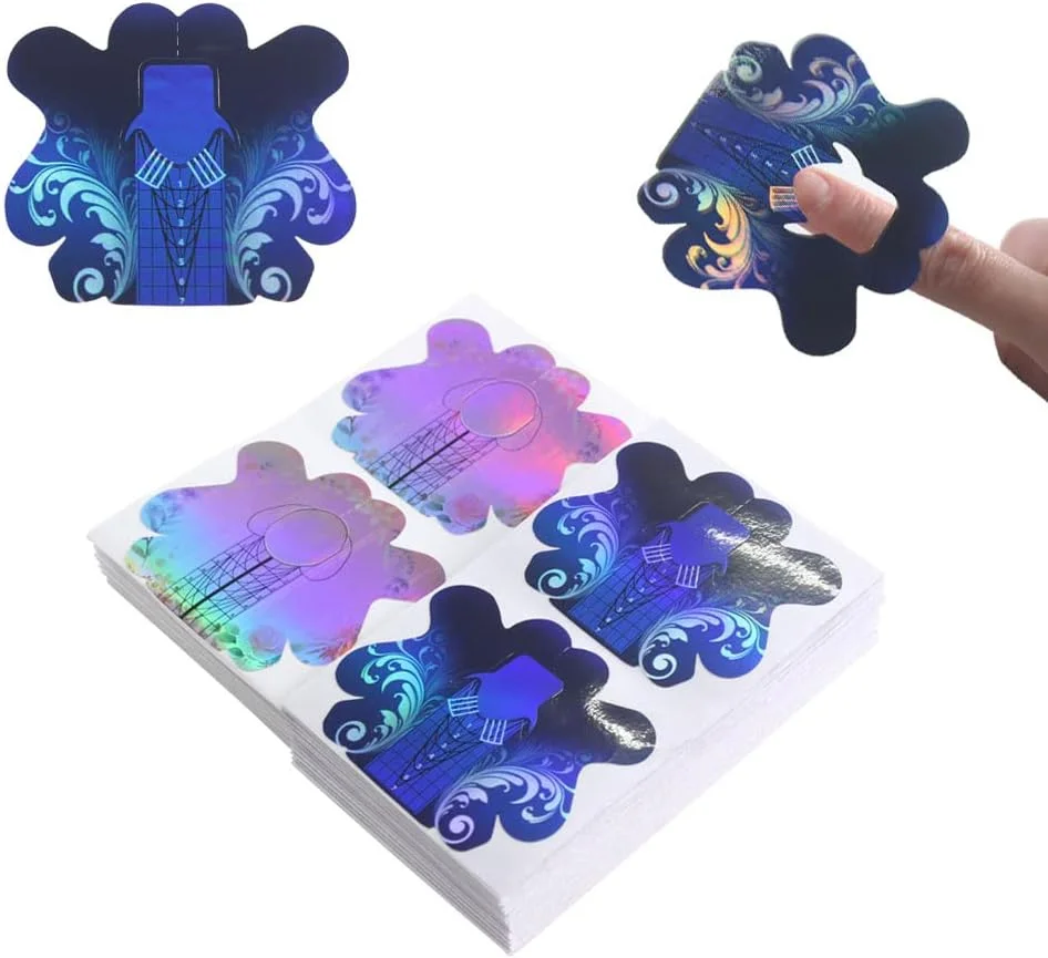 200 عدد استیکر فرم ناخن Tenaci، استیکر فرم ناخن رنگی لیزری برای ناخن های اکریلیک، ژل ناخن پلی، راهنمای نوک فرم هنر ناخن UV