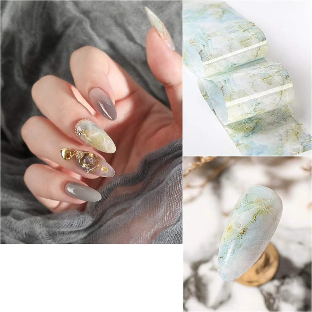 برچسب فویل ناخن طرح سنگ مرمر، 10 رول برچسب های طراحی ناخن رنگارنگ برای مانیکور ناخن های انگشتان دست و پا، تزئینات طراحی ناخن