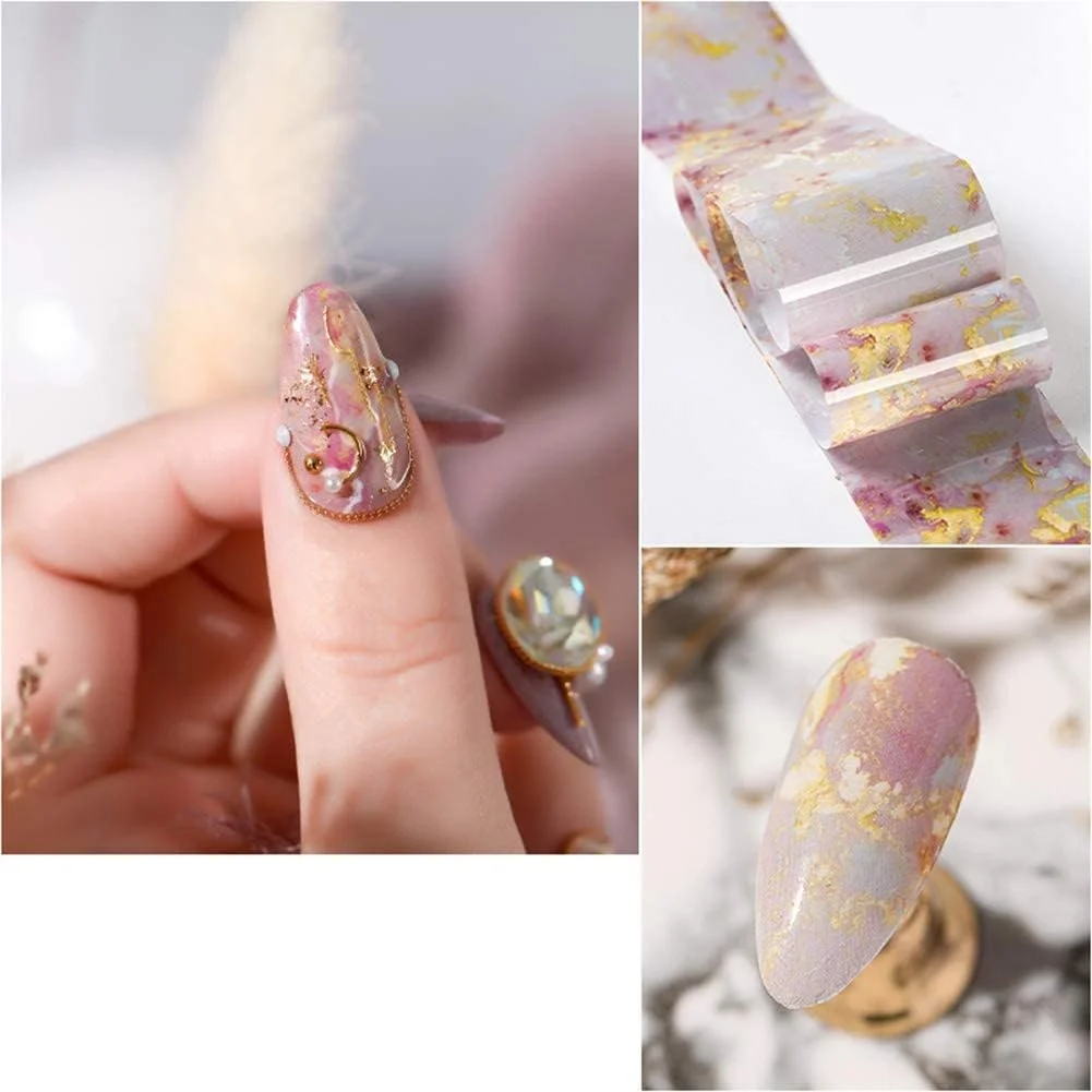 برچسب فویل ناخن طرح سنگ مرمر، 10 رول برچسب های طراحی ناخن رنگارنگ برای مانیکور ناخن های انگشتان دست و پا، تزئینات طراحی ناخن