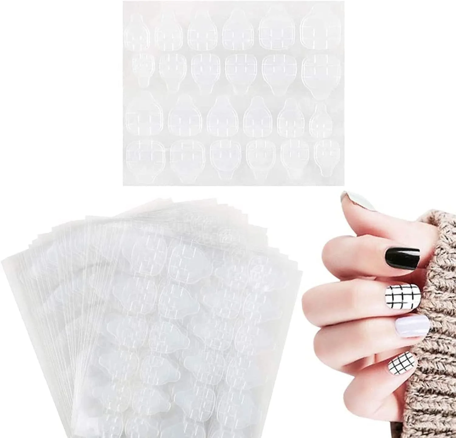 برچسب ناخن چسب دو طرفه SYOSI، 30 ورق، 720 عدد، برچسب ناخن شفاف چسبی، نوک ناخن مصنوعی برای لوازم مانیکور