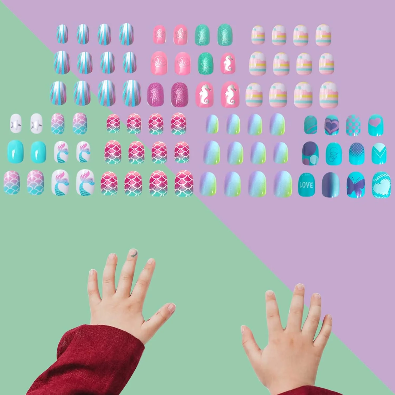 SIUSIO بسته 5 عددی 120 عددی ناخن مصنوعی اکریلیک بچگانه چسب دار با پوشش کامل رنگ گرادینت اکلیلی کوتاه ست کیت هنر ناخن هدیه عالی برای کریسمس برای دختران کوچک - ساحل پری دریایی SIUSIO بسته 5 عددی 120 عددی ناخن مصنوعی اکریلیک بچگانه چسب دار با پوشش کامل رنگ گرادینت اکلیلی کوتاه ست کیت هنر ناخن هدیه عالی برای کریسمس برای دختران کوچک - ساحل پری دریایی