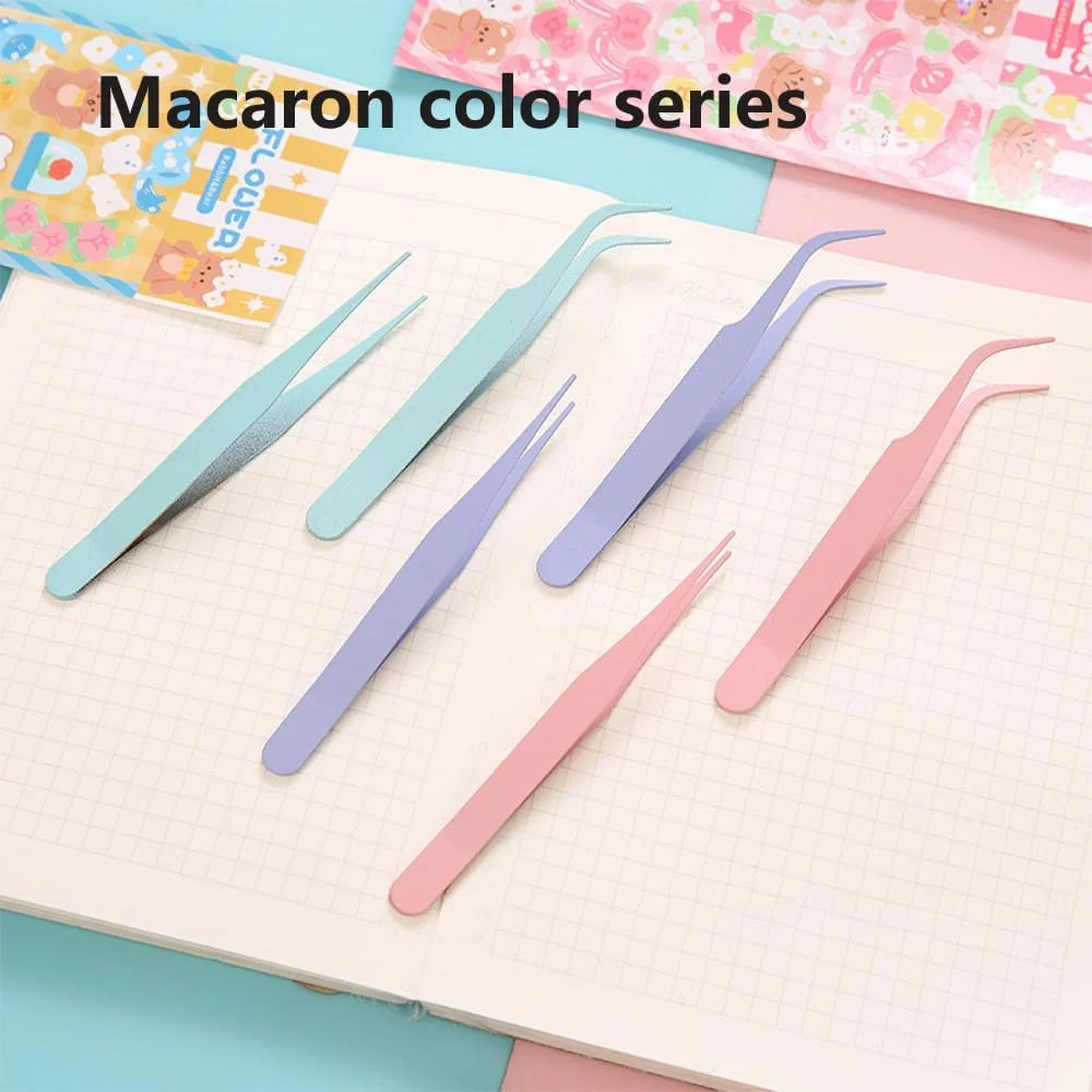 دو عدد موچین استیل ضد زنگ برای کارهای دستی، کیت موچین استیکر، موچین چند منظوره با نوک صاف و خمیده برای اکستنشن مژه و استیکر طراحی ناخن، ابزار ساخت جواهرات کوچک DIY (صورتی) دو عدد موچین استیل ضد زنگ برای کارهای دستی، کیت موچین استیکر، موچین چند منظوره با نوک صاف و خمیده برای اکستنشن مژه و استیکر طراحی ناخن، ابزار ساخت جواهرات کوچک DIY (صورتی)