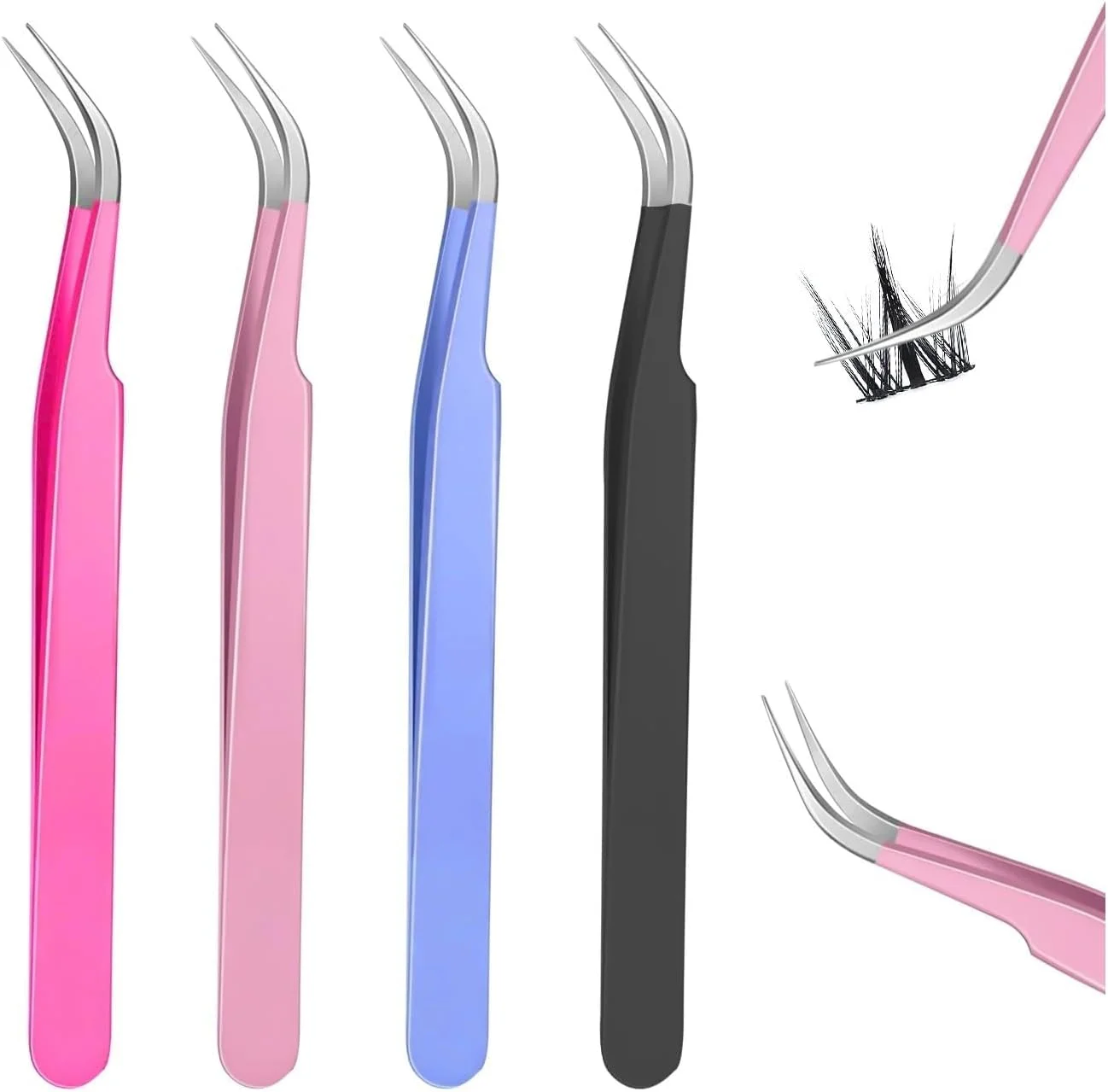 موچین استیل، موچین انحنا دار برای استیکر، اکستنشن مژه، الکترونیک دقیق، نگین ناخن، جواهرات، ابزار اسکرپ بوک (صورتی)