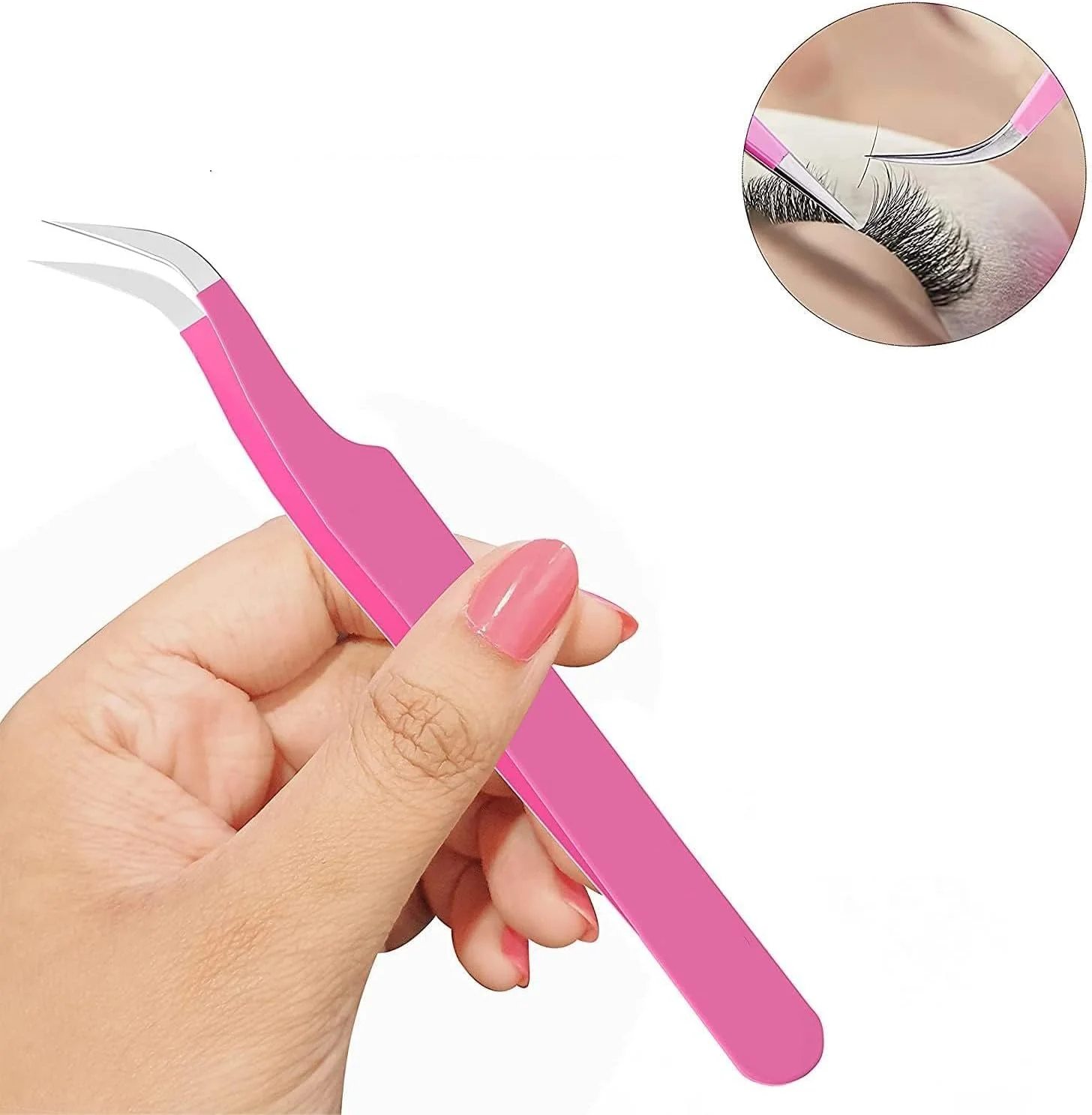 موچین استیل، موچین انحنا دار برای استیکر، اکستنشن مژه، الکترونیک دقیق، نگین ناخن، جواهرات، ابزار اسکرپ بوک (صورتی)