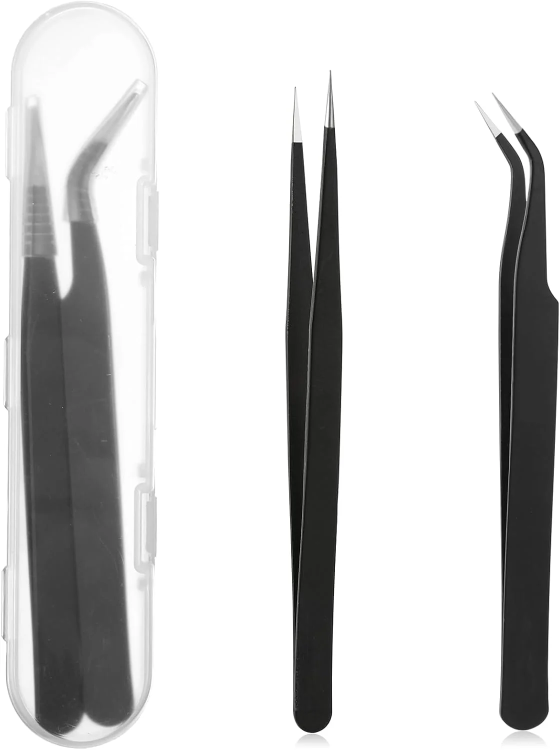 دو عدد موچین استیل ضد زنگ، موچین استیکر نوک صاف و خمیده از جنس استیل ضد زنگ برای اکستنشن مژه، لوازم الکترونیکی دقیق، نگین ناخن و جواهرات