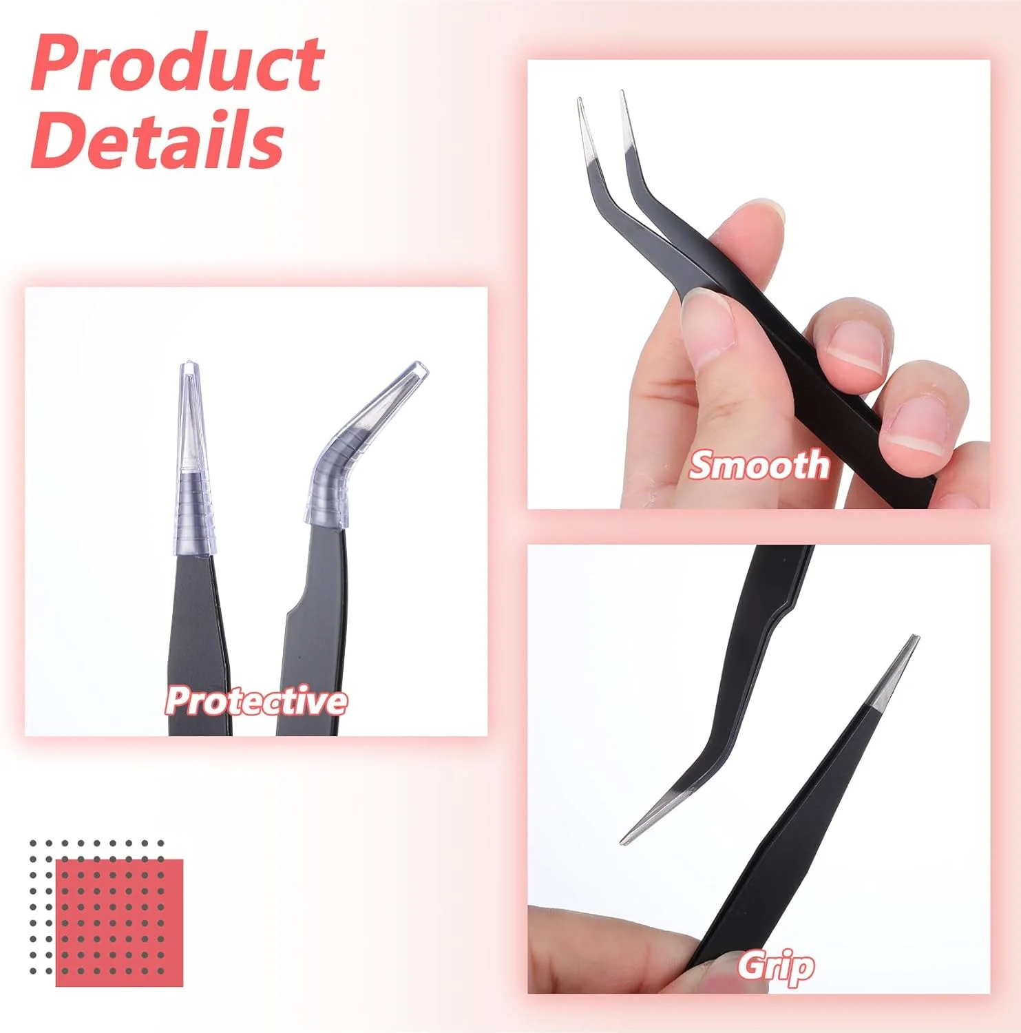 دو عدد موچین استیل ضد زنگ، موچین استیکر نوک صاف و خمیده از جنس استیل ضد زنگ برای اکستنشن مژه، لوازم الکترونیکی دقیق، نگین ناخن و جواهرات