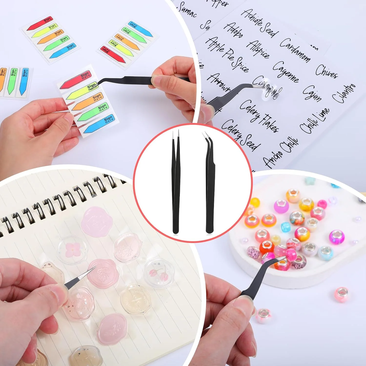 دو عدد موچین استیل ضد زنگ، موچین استیکر نوک صاف و خمیده از جنس استیل ضد زنگ برای اکستنشن مژه، لوازم الکترونیکی دقیق، نگین ناخن و جواهرات