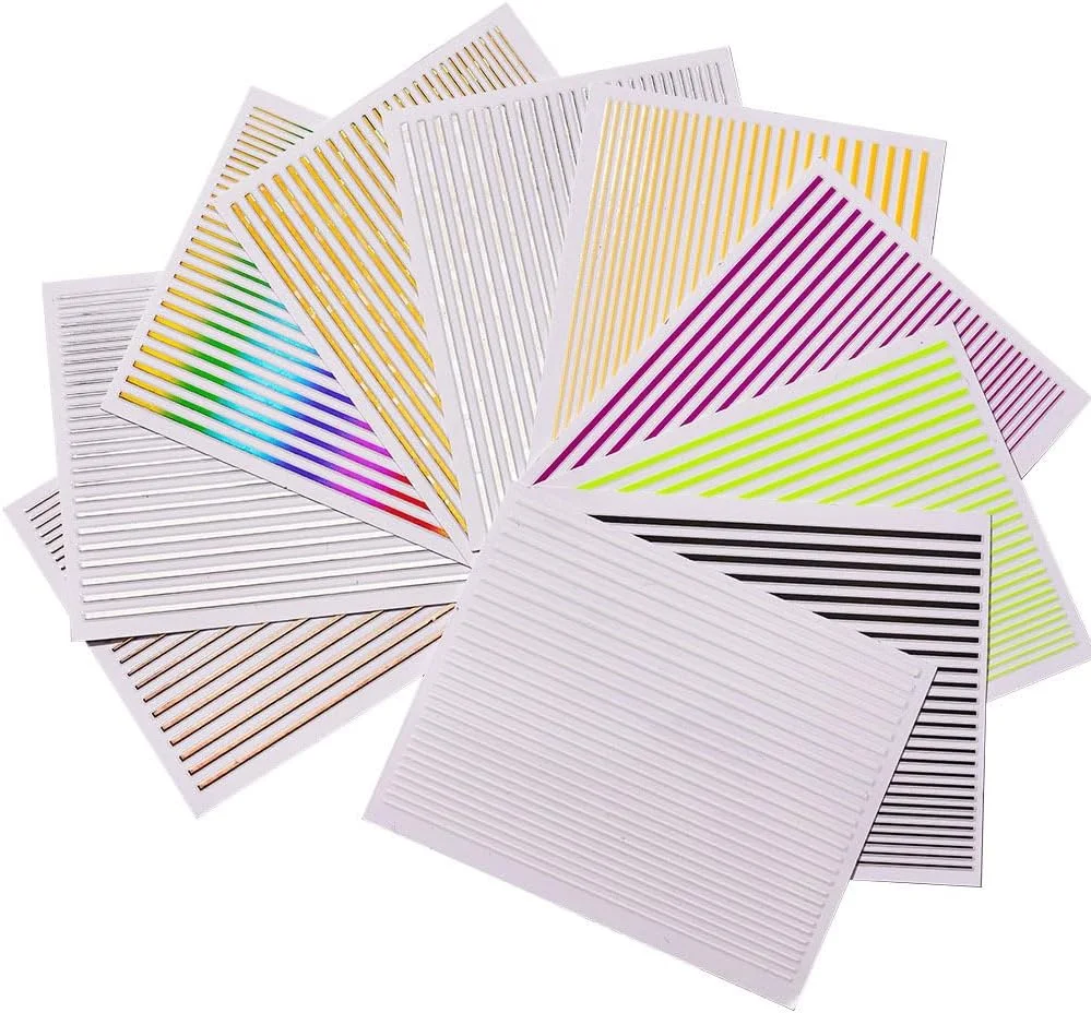 برچسب ناخن سه بعدی SamGreatWorld، 10 ورق استیکر ناخن خود چسب، استیکرهای طراحی ناخن خطی، برگردان های رنگارنگ سه بعدی منحنی راه راه، تزئینات مانیکور DIY ناخن انگشت برای زنان و دختران