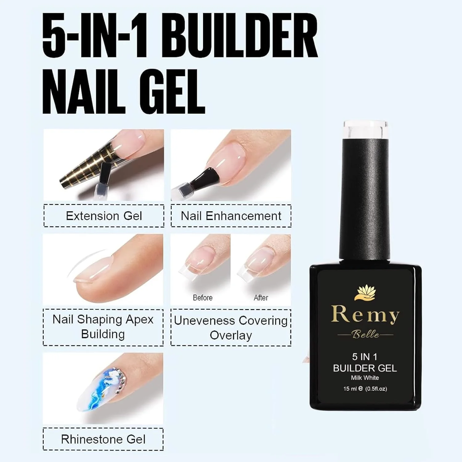 ژل بیلدر 5 در 1 رمی بل، 15 میل، ژل های بیلدر ناخن رنگ بدن، تقویت کننده ناخن، تیپ های اکستنشن ناخن (نیاز به خشک شدن زیر لامپ UV LED دارد)