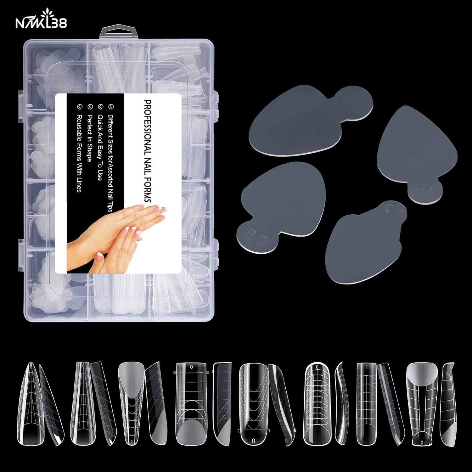 ست قالب دوگانه ناخن و استیکر سیلیکونی فرنچ ناخن NMKL38، شامل 288 قطعه، پد قابل استفاده مجدد برای طراحی سریع ناخن ست قالب دوگانه ناخن و استیکر سیلیکونی فرنچ ناخن NMKL38، شامل 288 قطعه، پد قابل استفاده مجدد برای طراحی سریع ناخن