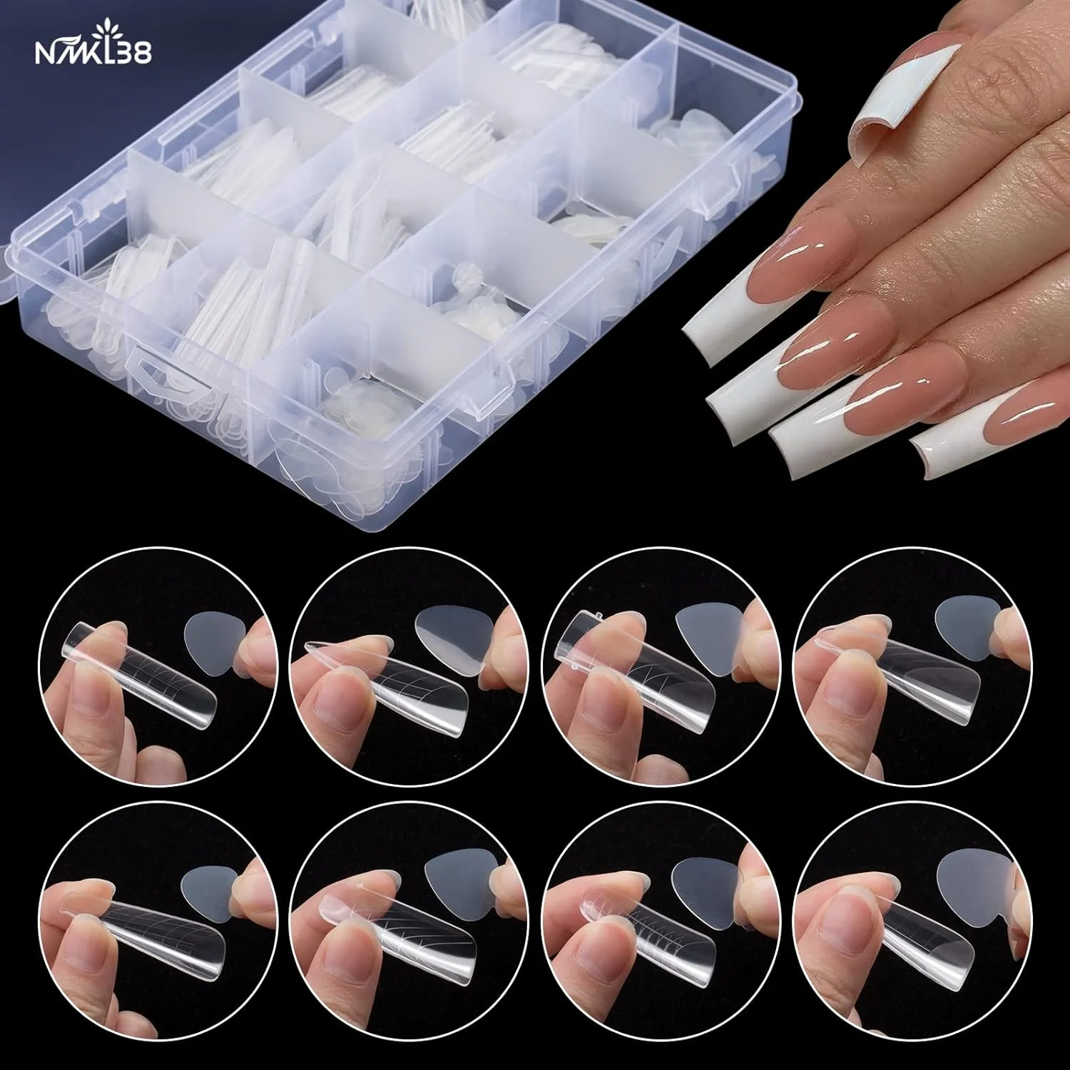 ست قالب دوگانه ناخن و استیکر سیلیکونی فرنچ ناخن NMKL38، شامل 288 قطعه، پد قابل استفاده مجدد برای طراحی سریع ناخن ست قالب دوگانه ناخن و استیکر سیلیکونی فرنچ ناخن NMKL38، شامل 288 قطعه، پد قابل استفاده مجدد برای طراحی سریع ناخن