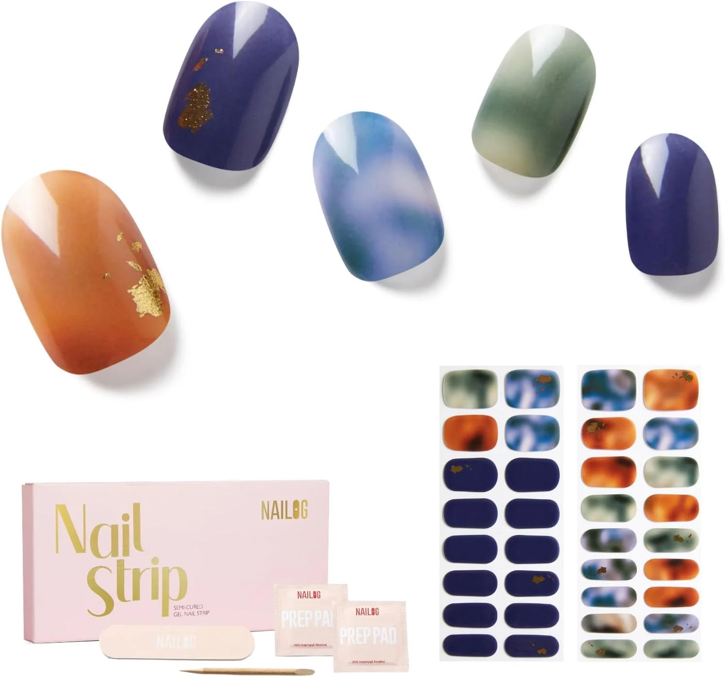 برچسب ناخن ژلی سخت شونده با UV نایلوگ، بسته 34 عددی برچسب ناخن آمبره، خود چسب، نوارهای ژل ناخن با ماندگاری طولانی، فویل ژل ناخن UV با کیفیت سالن، Illusion II