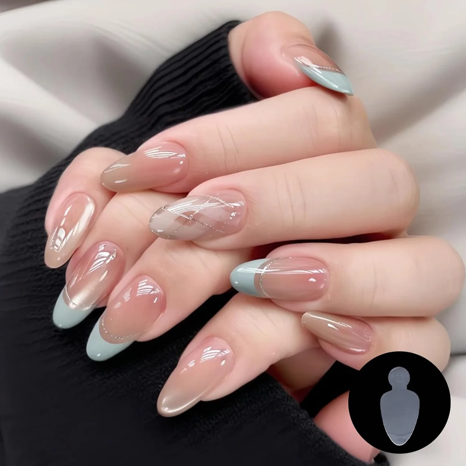 NICENEEDED 288 عدد ناخن مصنوعی شفاف برای ناخن های فرانسوی، 96 عدد استیکر سیلیکونی قابل استفاده مجدد برای سیستم دوتایی، سایز 8 برای اکستنشن