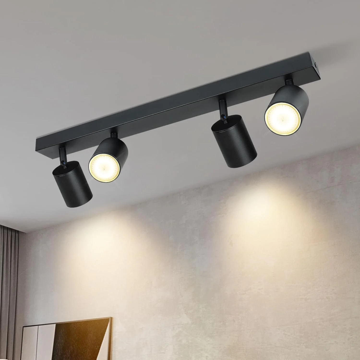 چراغ سقفی 4 شعله مشکی - چراغ سقفی LED با پایه GU10، قابلیت چرخش 350 درجه، مناسب اتاق نشیمن، اتاق خواب، آشپزخانه (بدون لامپ)