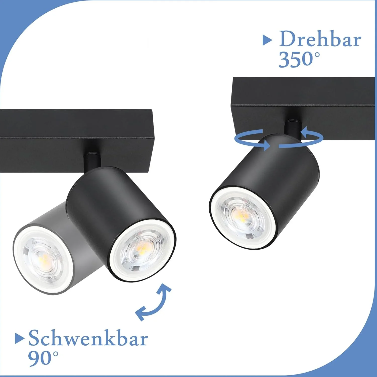 چراغ سقفی 4 شعله مشکی - چراغ سقفی LED با پایه GU10، قابلیت چرخش 350 درجه، مناسب اتاق نشیمن، اتاق خواب، آشپزخانه (بدون لامپ)