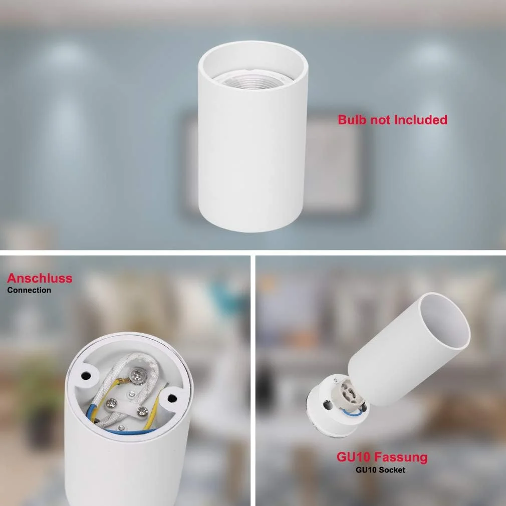 چراغ سقفی روکار Klighgten، بسته 4 عددی، چراغ سقفی گرد سفید مات، پایه GU10، چراغ سقفی آلومینیومی مدرن، 56mm x 100mm، IP20، لامپ شامل نمی شود