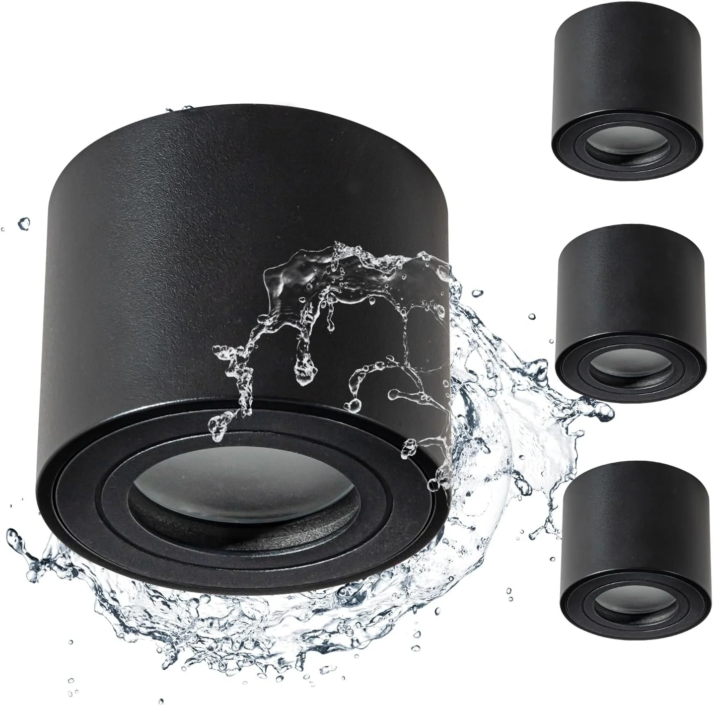 Gleonlux ست 4 عددی چراغ سقفی IP44 مناسب سقف حمام 230 ولت ضد آب قطر 80 x 65 میلی متر آلومینیومی گرد مشکی نور پایین برای ماژول های LED