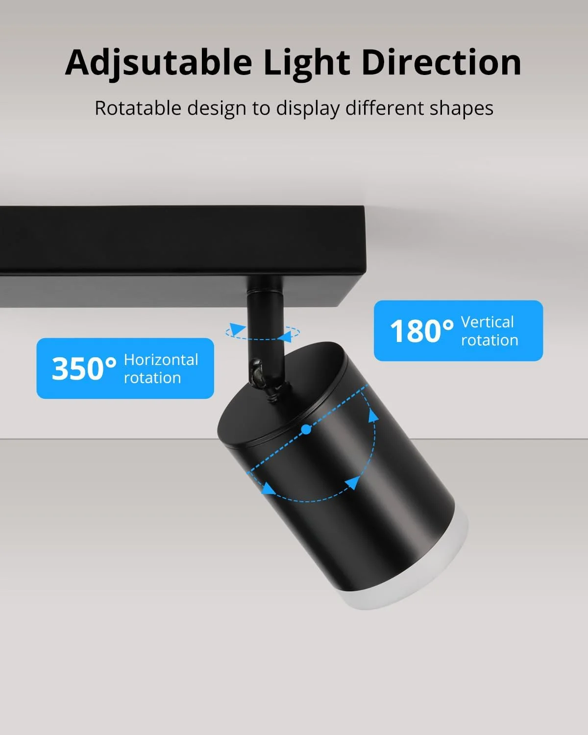 چراغ سقفی 4 نقطه ای مشکی مدرن LED چرخشی GU10 برای آشپزخانه، اتاق نشیمن، اتاق خواب (بدون لامپ)