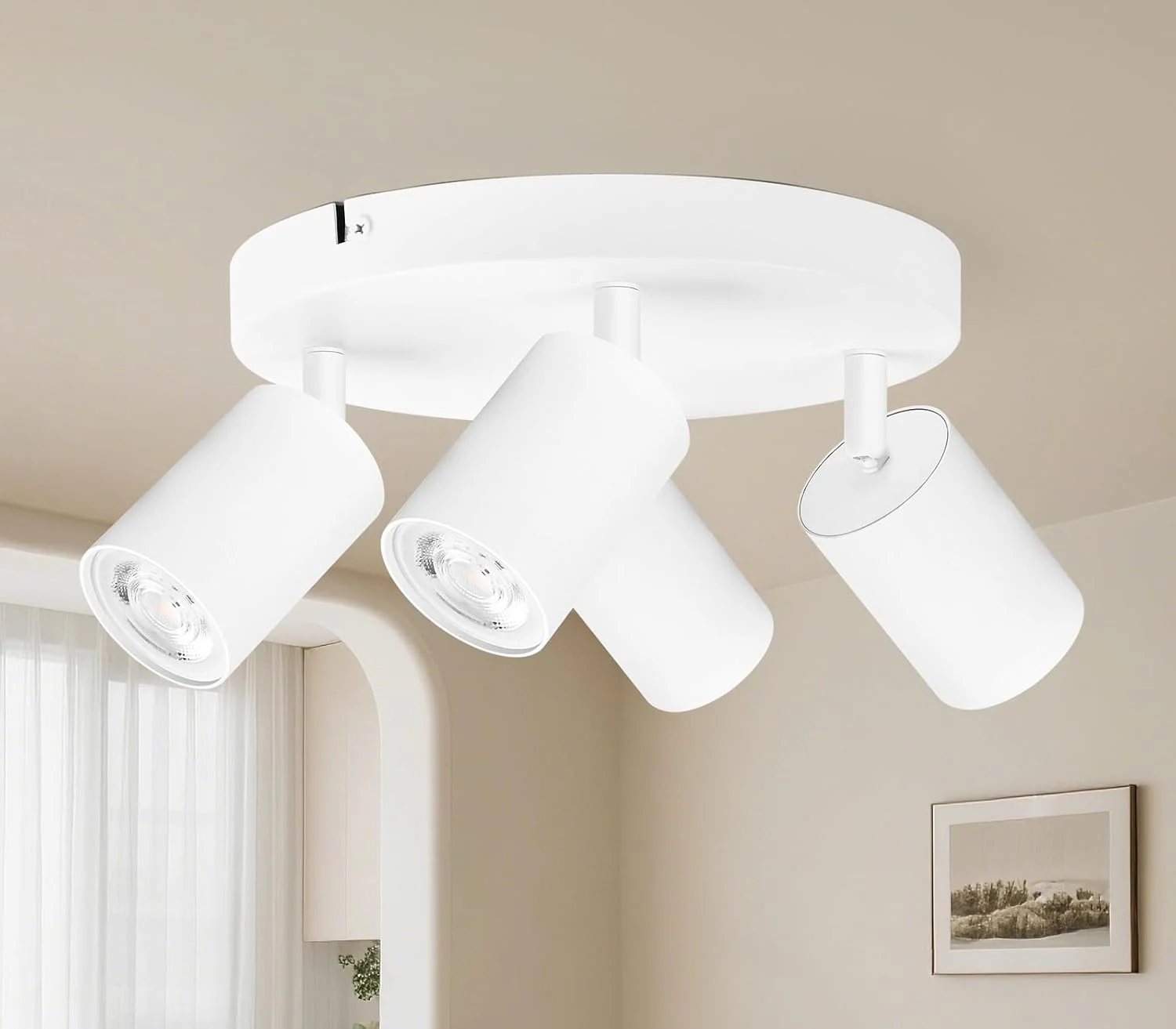 چراغ سقفی با 4 نورافکن LED قابل تنظیم GeyouLux، چراغ سقفی GU10، نور سفید، نور شیب دار، نورافکن گرد برای آشپزخانه، اتاق نشیمن، اتاق خواب (بدون لامپ)