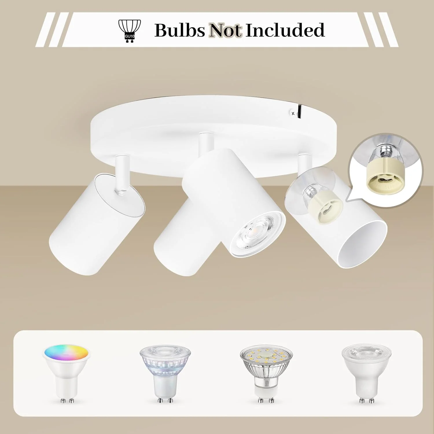 چراغ سقفی با 4 نورافکن LED قابل تنظیم GeyouLux، چراغ سقفی GU10، نور سفید، نور شیب دار، نورافکن گرد برای آشپزخانه، اتاق نشیمن، اتاق خواب (بدون لامپ) چراغ سقفی با 4 نورافکن LED قابل تنظیم GeyouLux، چراغ سقفی GU10، نور سفید، نور شیب دار، نورافکن گرد برای آشپزخانه، اتاق نشیمن، اتاق خواب (بدون لامپ)