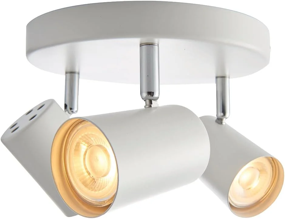 چراغ سقفی سه جهته مدرن Arezzo، روکش سفید مات، سازگار با لامپ LED GU10، گرد، قابل تنظیم و دیمرپذیر