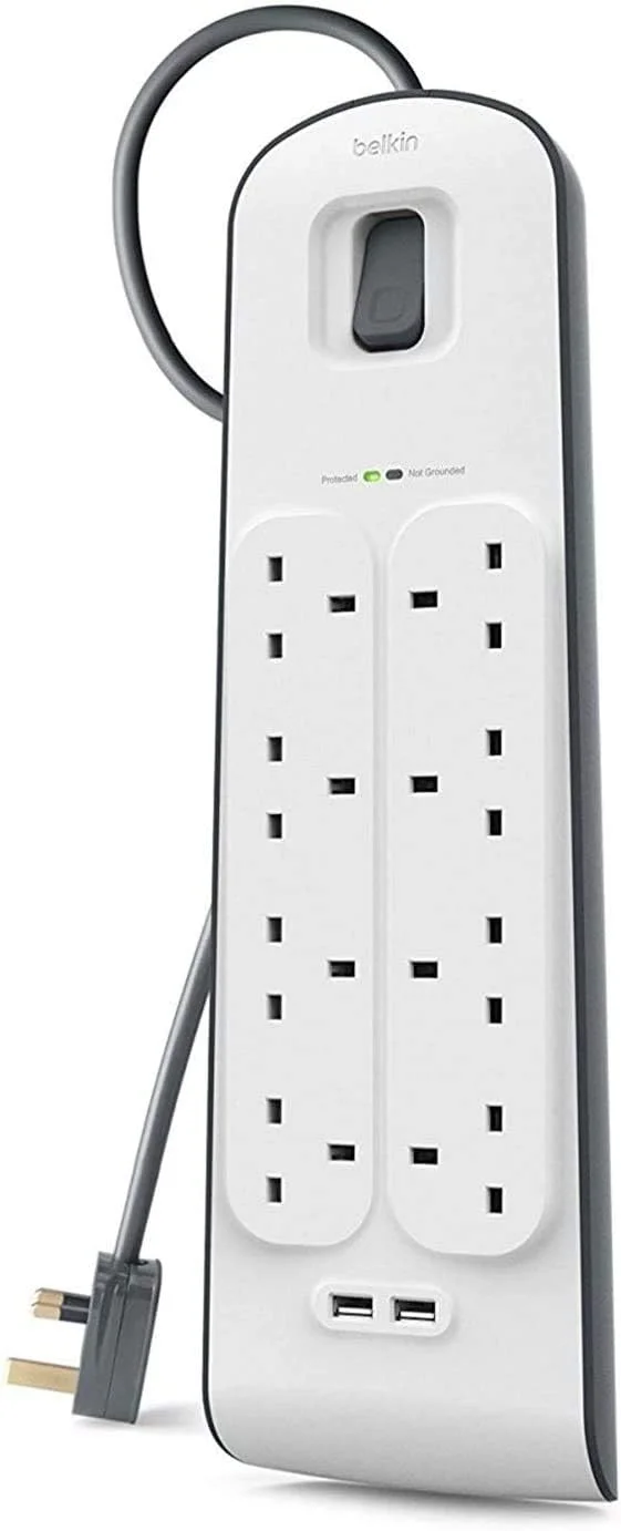 محافظ برق بلکین SurgePlus USB، دارای 2 پورت USB 2.4 آمپر و 8 پریز