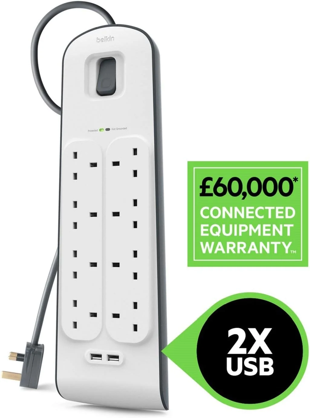 محافظ برق بلکین Surge Plus با پورت USB-C و 8 خروجی