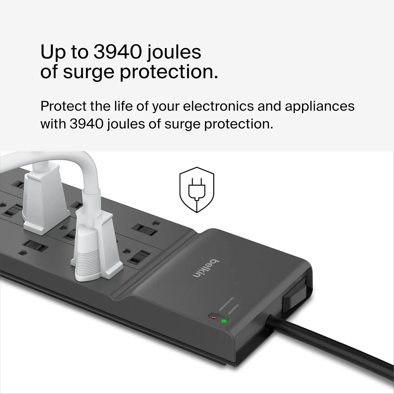 محافظ برق 8 پورت بلکین با سیم برق 6 فوتی و محافظ تلفن، BE108200-06