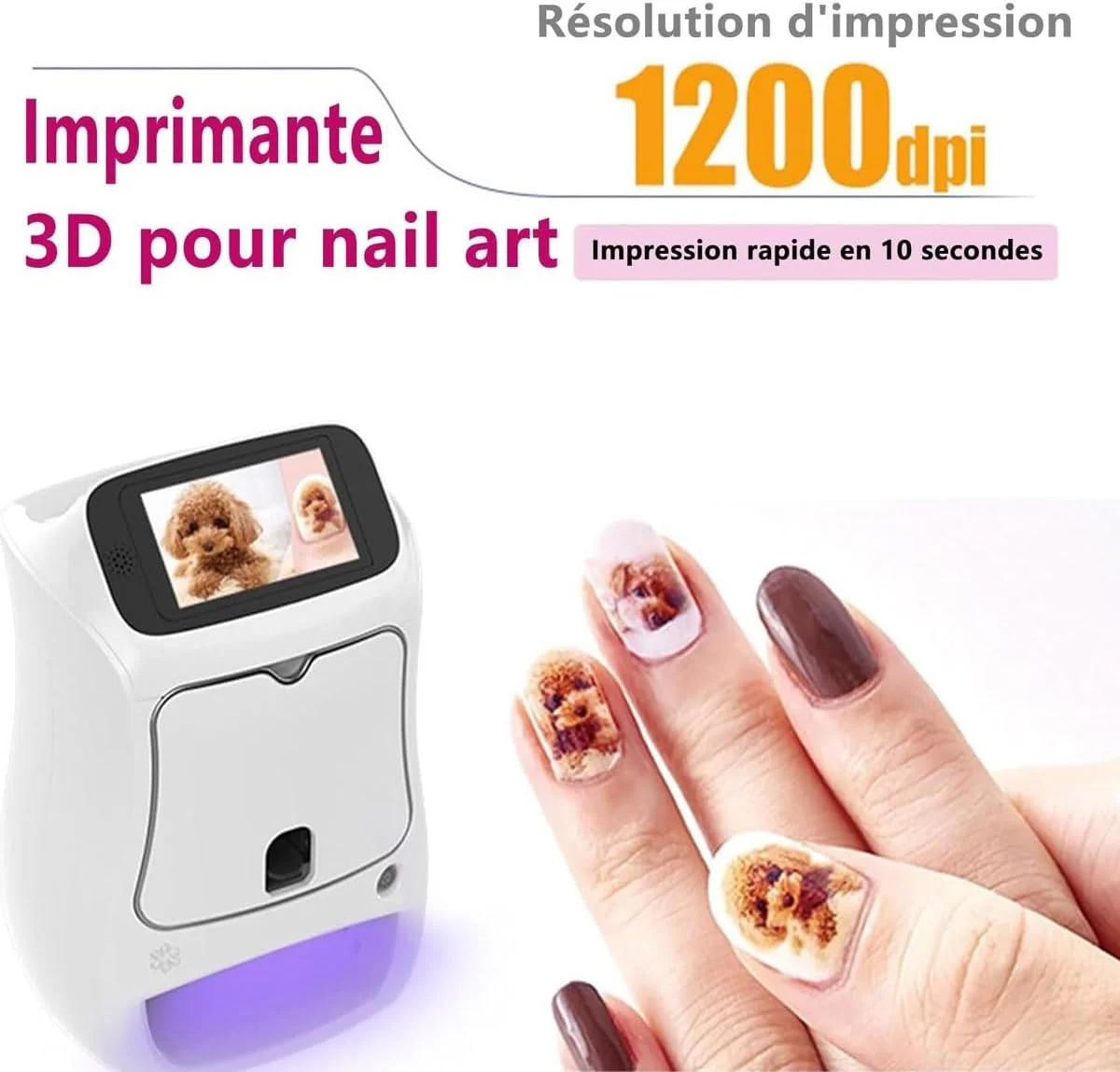 دستگاه چاپ ناخن سه بعدی اتوماتیک، دستگاه چاپگر دیجیتال قابل حمل هنر ناخن، دستگاه چند منظوره نقاشی ناخن موبایل، دستگاه هنر ناخن شخصی، پشتیبانی از WiFi/DIY، برای سالن ناخن