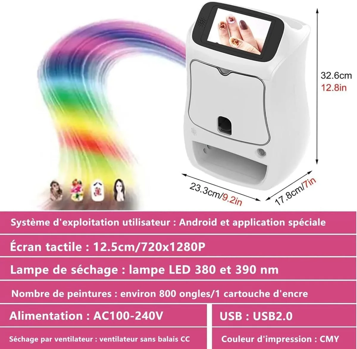 دستگاه چاپ ناخن سه بعدی اتوماتیک، دستگاه چاپگر دیجیتال قابل حمل هنر ناخن، دستگاه چند منظوره نقاشی ناخن موبایل، دستگاه هنر ناخن شخصی، پشتیبانی از WiFi/DIY، برای سالن ناخن