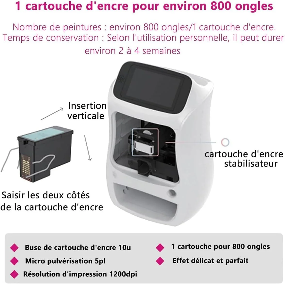 دستگاه چاپ ناخن سه بعدی اتوماتیک، دستگاه چاپگر دیجیتال قابل حمل هنر ناخن، دستگاه چند منظوره نقاشی ناخن موبایل، دستگاه هنر ناخن شخصی، پشتیبانی از WiFi/DIY، برای سالن ناخن