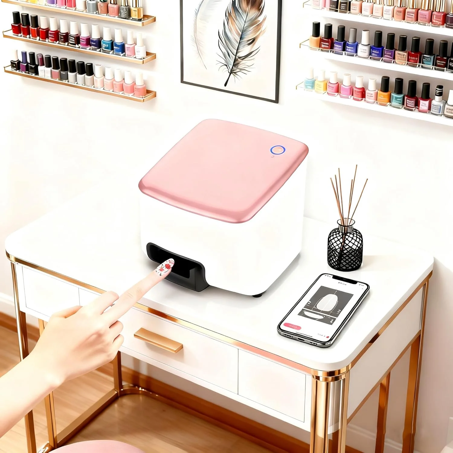 دستگاه چاپ ناخن قابل حمل، 1000+ طرح دیجیتال هنر ناخن، چاپگر سه بعدی ناخن با کنترل برنامه موبایل برای سالن خانگی، مانیکورهای DIY دستگاه چاپ ناخن قابل حمل، 1000+ طرح دیجیتال هنر ناخن، چاپگر سه بعدی ناخن با کنترل برنامه موبایل برای سالن خانگی، مانیکورهای DIY