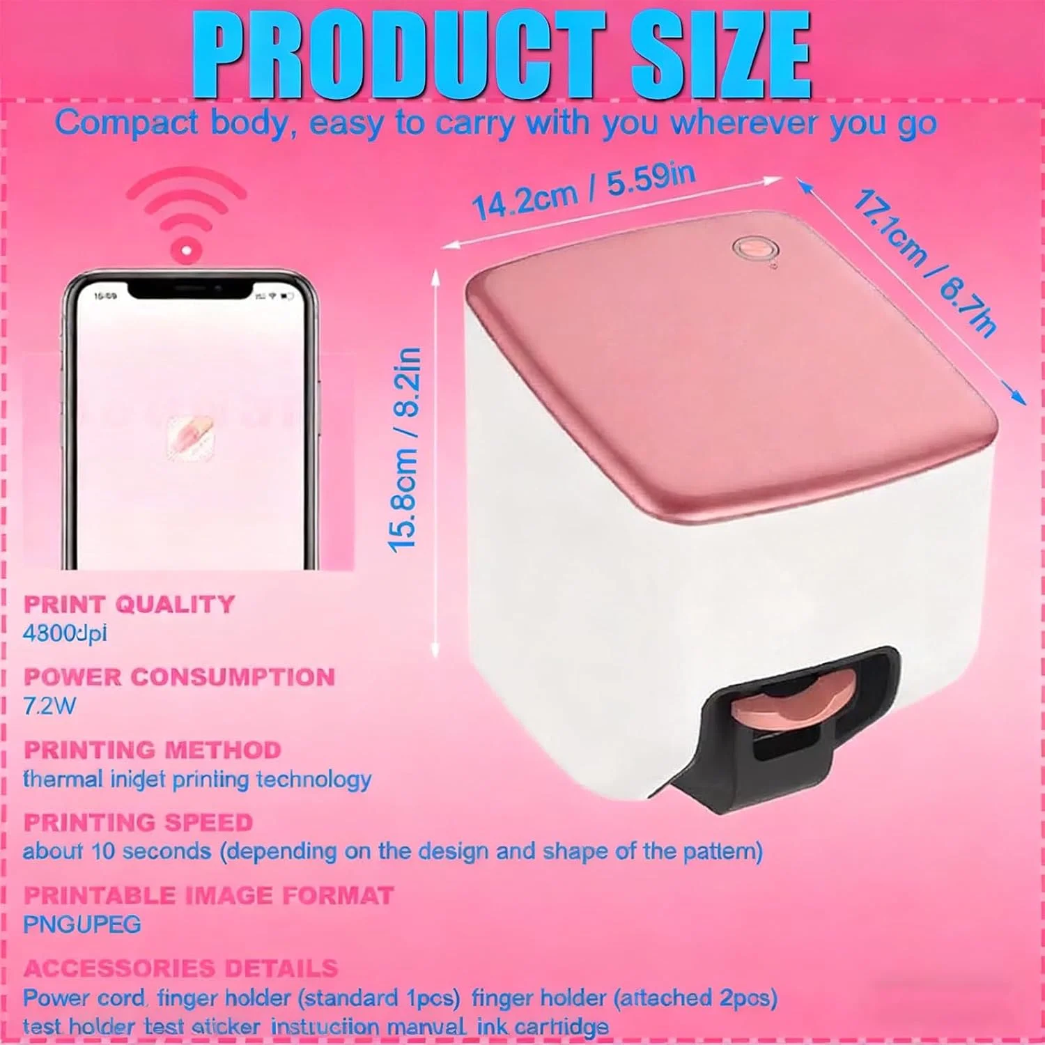 دستگاه چاپ ناخن قابل حمل، 1000+ طرح دیجیتال هنر ناخن، چاپگر سه بعدی ناخن با کنترل برنامه موبایل برای سالن خانگی، مانیکورهای DIY