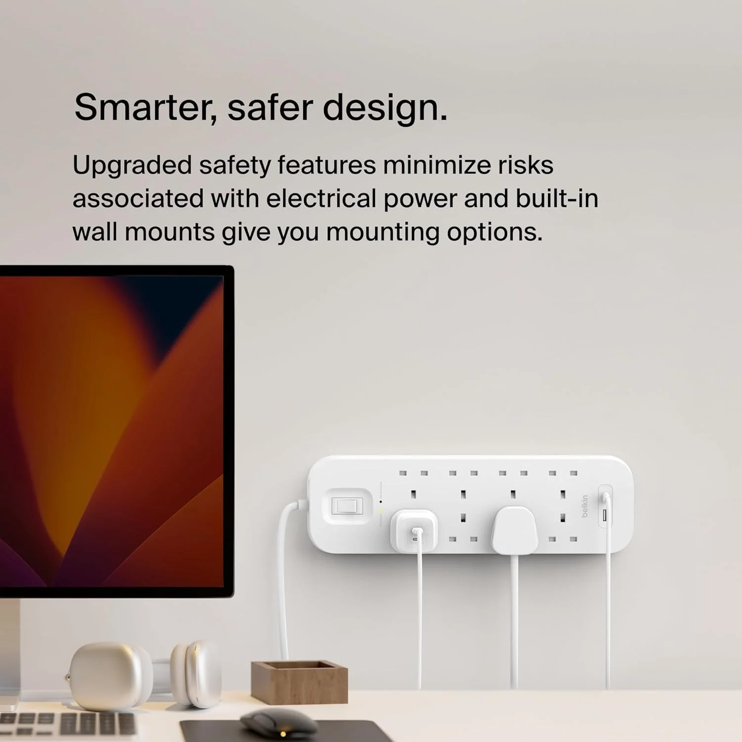 محافظ برق 8 پورت بلکین، قابل نصب روی دیوار با 8 پریز AC، کابل برق 2 متری و چراغ نشانگر سبز - پورت USB-C و پورت USB-A با شارژ سریع USB-C PD - 900 ژول محافظت محافظ برق 8 پورت بلکین، قابل نصب روی دیوار با 8 پریز AC، کابل برق 2 متری و چراغ نشانگر سبز - پورت USB-C و پورت USB-A با شارژ سریع USB-C PD - 900 ژول محافظت