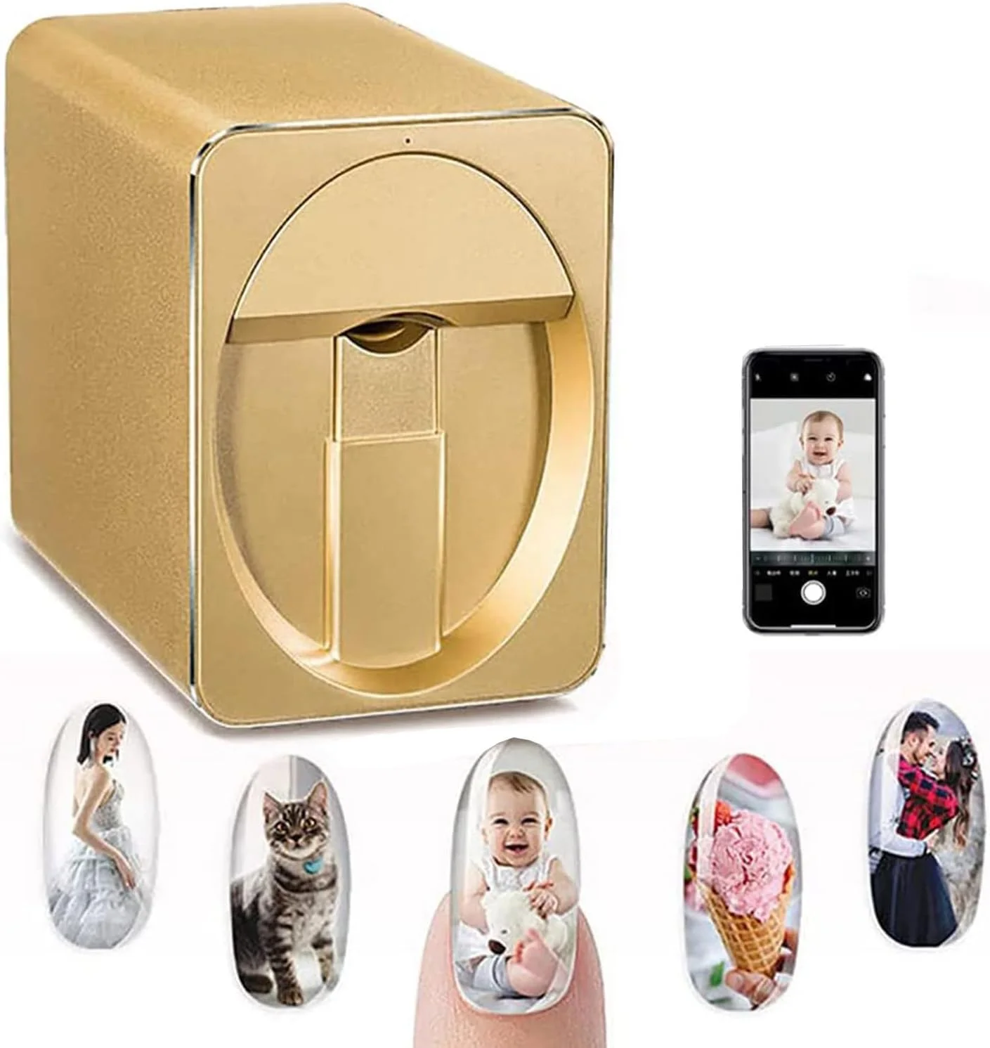 دستگاه چاپ ناخن سه بعدی WRQzxcv، دستگاه چاپ هوشمند و اتوماتیک ناخن، پشتیبانی از Wifi/DIY/Usb، دستگاه چاپ ناخن موبایل برای استفاده در منزل و سالن ناخن