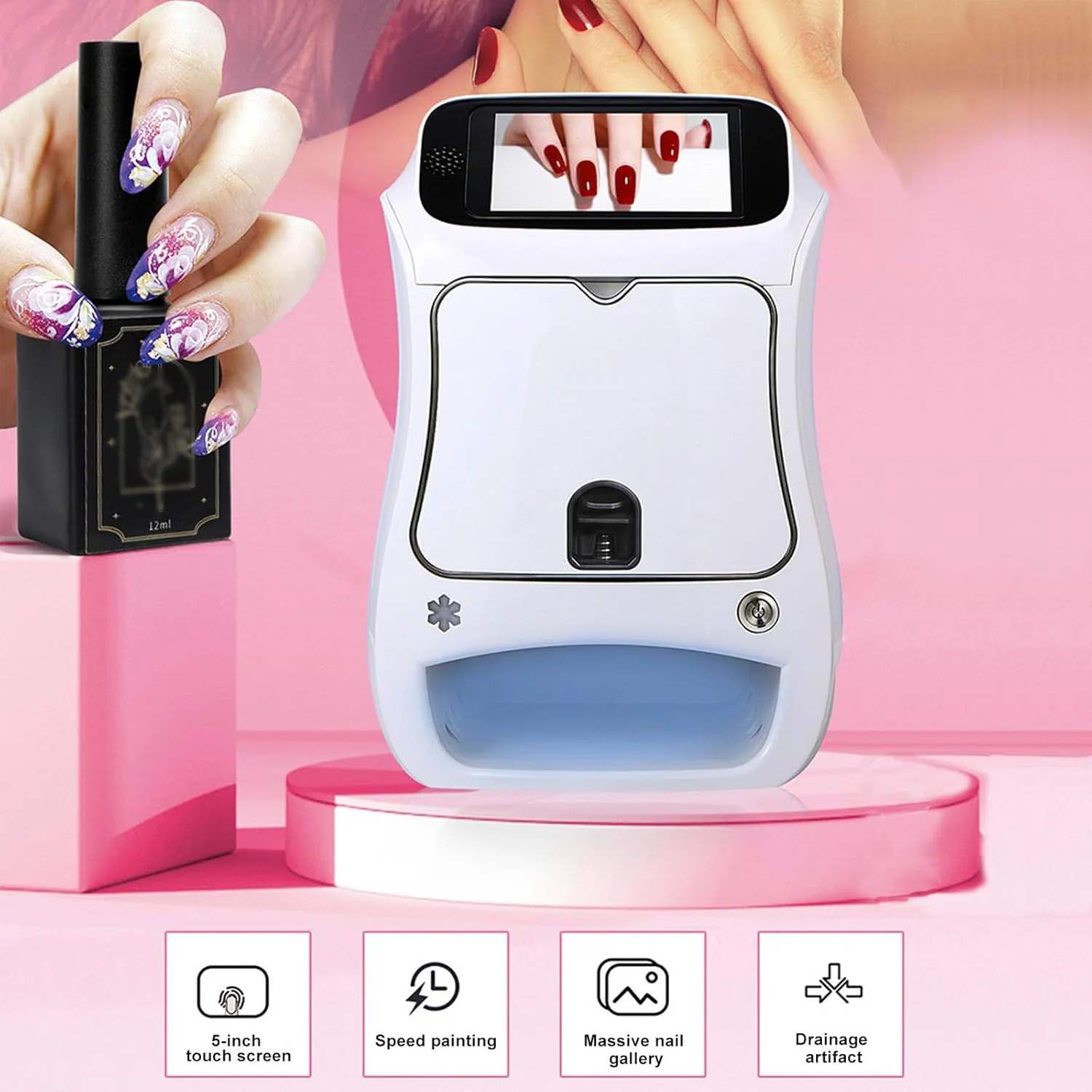دستگاه چاپ ناخن سه بعدی لمسی موبایل - استیکرهای طراحی ناخن، دستگاه های چاپگر هوشمند خودکار طراحی ناخن، پشتیبانی از WiFi/DIY، ابزارهای چاپ طرح DIY طراحی ناخن، ناخن سالن خانگی