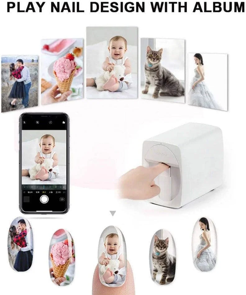 دستگاه چاپ ناخن سه بعدی حرفه ای، دستگاه چاپ کوچک برای ناخن، دستگاه نقاشی ناخن دیجیتال قابل حمل چند منظوره، دستگاه هوشمند خودکار هنر ناخن برای خانه یا سالن ناخن A