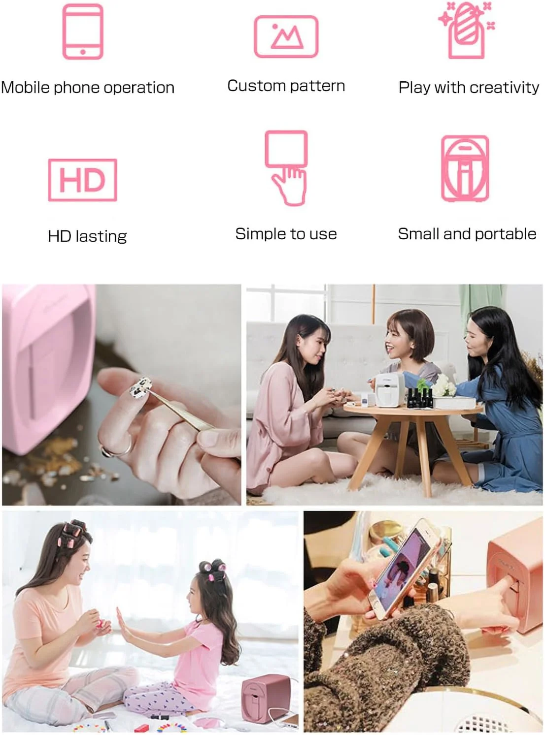 دستگاه چاپ ناخن سه بعدی هوشمند اتوماتیک، چاپگر قابل حمل هنر ناخن، دستگاه هنر ناخن چاپگر سه بعدی، پشتیبانی از الگوهای DIY تلفن همراه دستگاه چاپ ناخن سه بعدی هوشمند اتوماتیک، چاپگر قابل حمل هنر ناخن، دستگاه هنر ناخن چاپگر سه بعدی، پشتیبانی از الگوهای DIY تلفن همراه